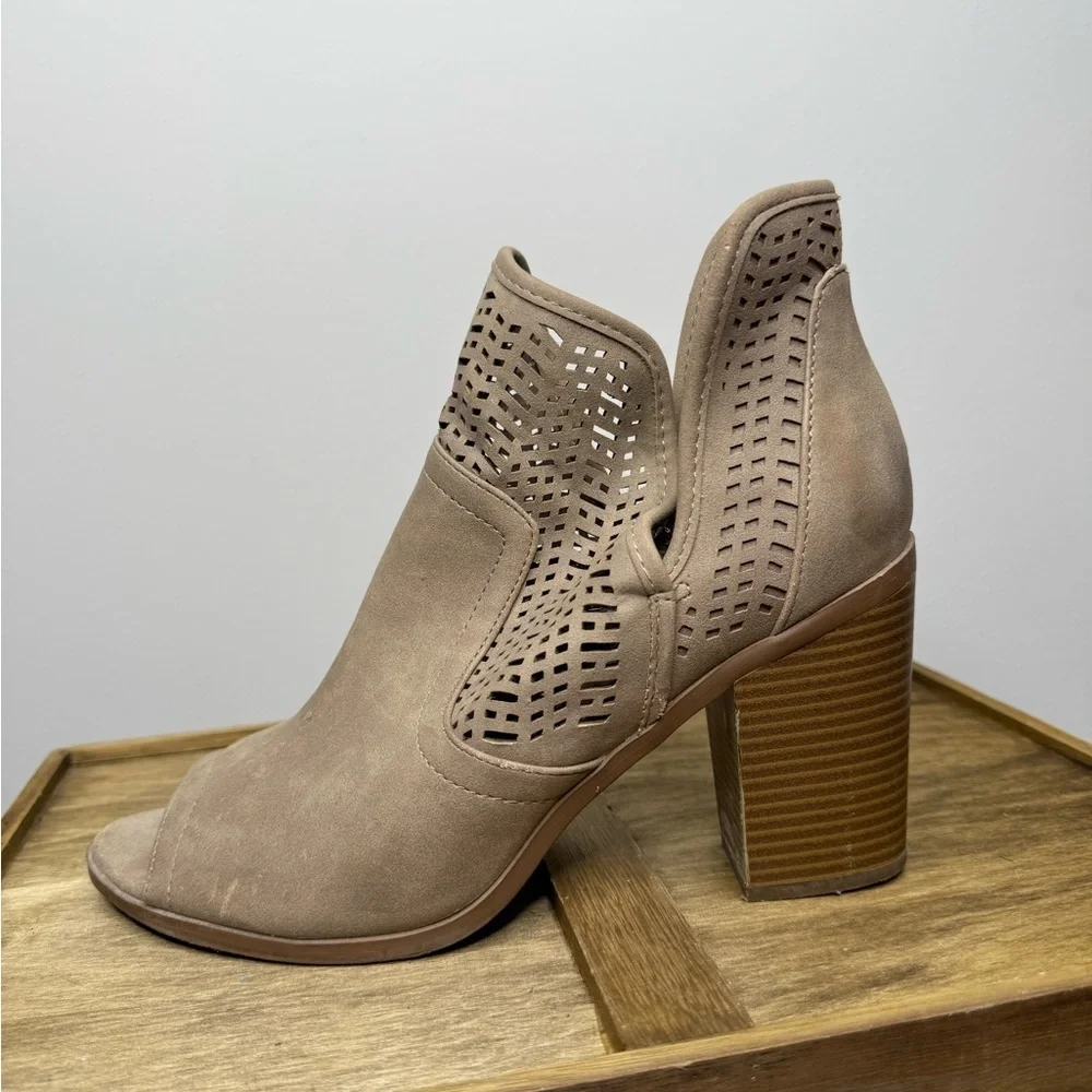 Women's Soda Tan Peep-Toe Ankle Boots